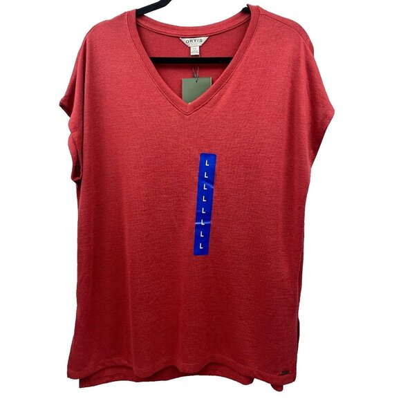 ORVIS 46% RAYON V-NECK TUNIC KNIT TOP SIZE LARGE RED - Picture 14 of 16